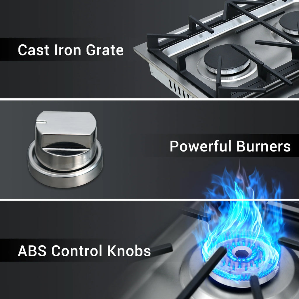 SINDA 30 Inch Gas Cooktop With Four Sealed Burners, NG/LPG Convertible, in Stainless Steel