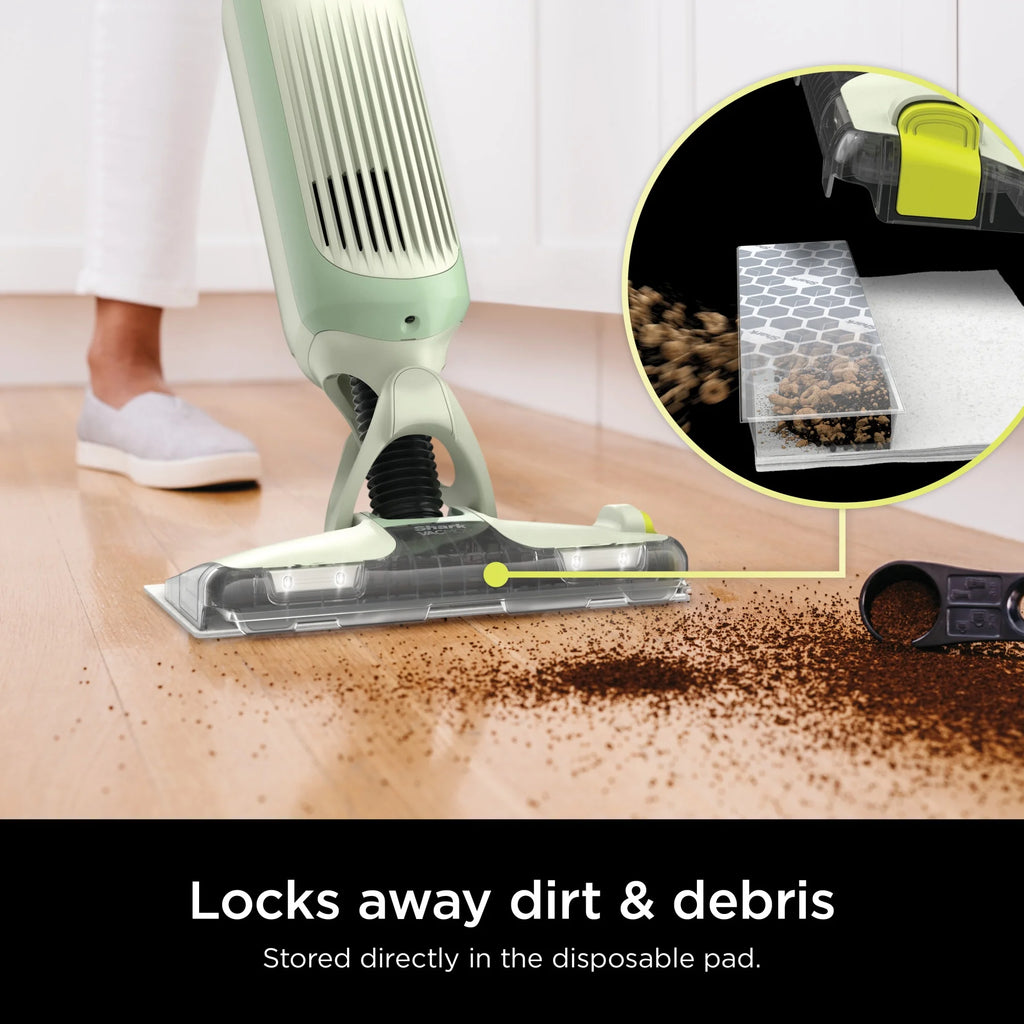 Shark VACMOP Cordless Hard Floor Cleaner, Vacuum and Spray Mop, Powerful Suction, Lightweight, LED Headlights, Includes 4 Disposable Pads, 12oz Multi-surface Cleaning Solution, Lime Green, VM252GN
