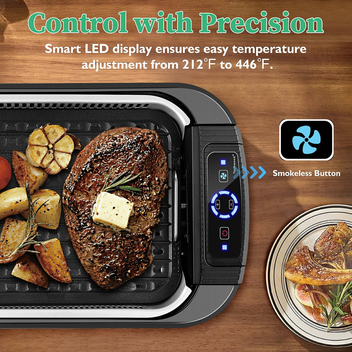 Techwood Indoor Smokeless Grill, 1500W, Black, Electric Portable Korean BBQ Grill with Tempered Glass Lid