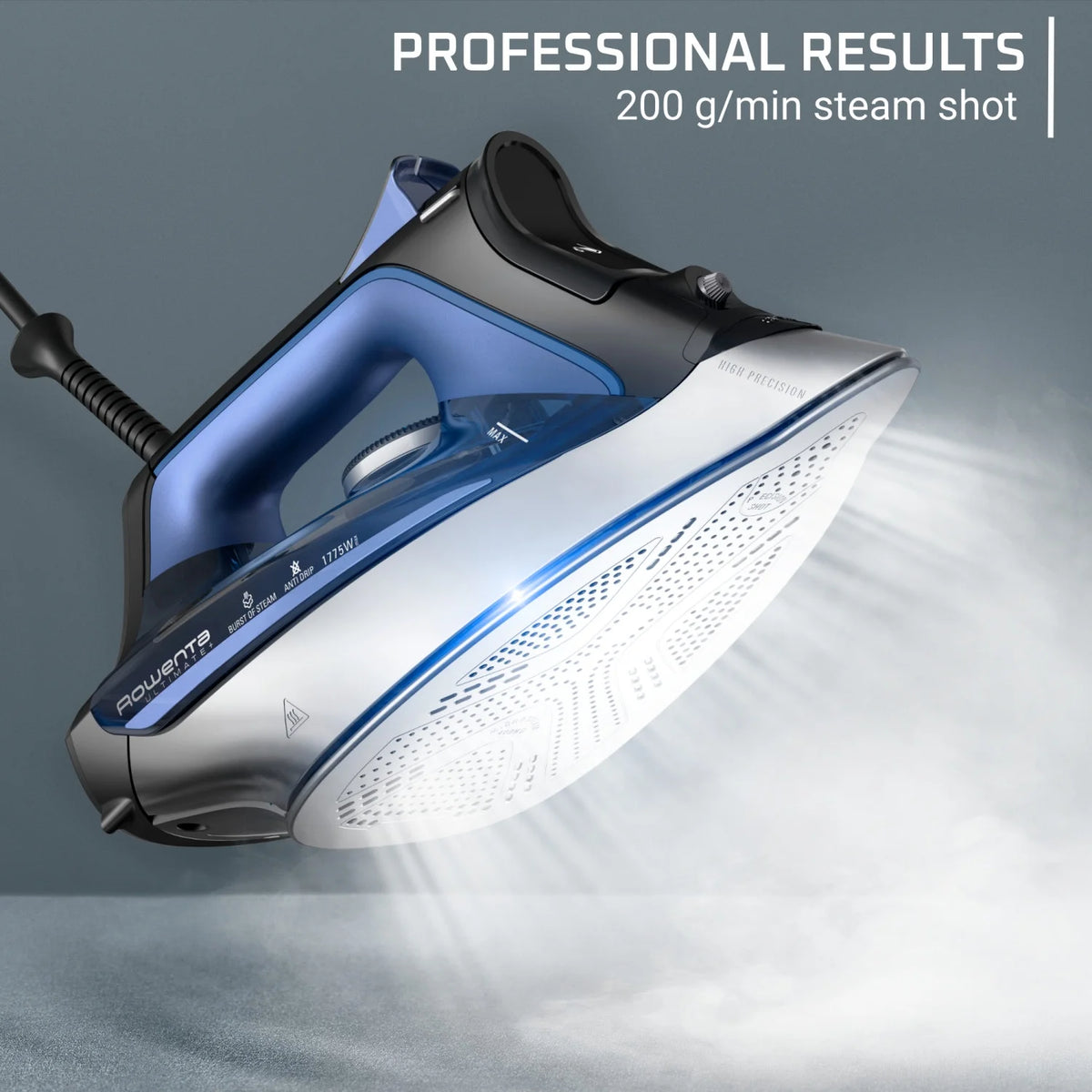 Rowenta Ultimate+ Steam Iron, Vertical Steam, Auto-Off, Black & Blue, DW8350U1