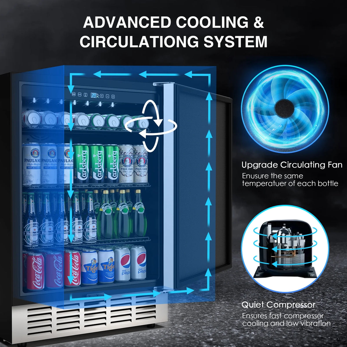 QAUSOU 24 Inch Under Counter Double Drawer Fridge, Weather Proof Stainless Steel Outdoor Beverage Refrigerator for Patio