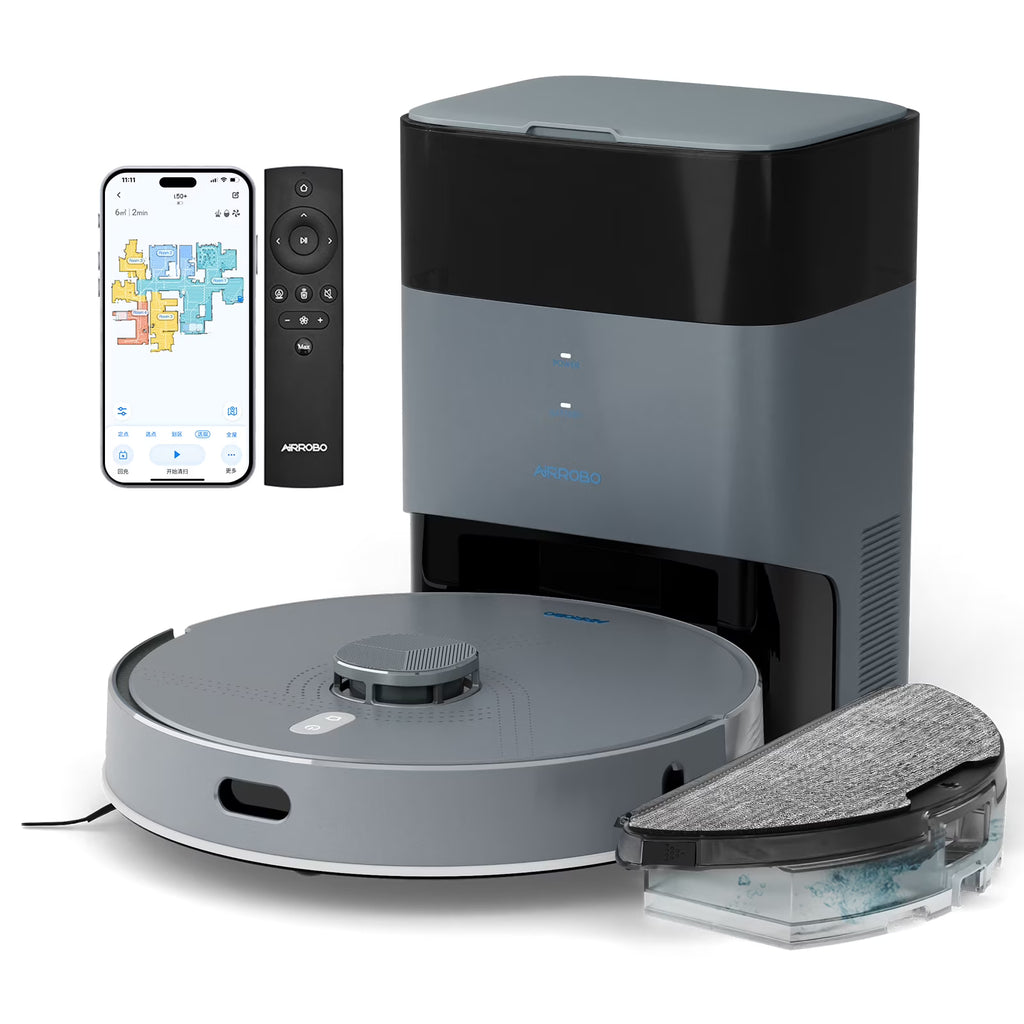 AIRROBO L50+ Robot Vacuum and Mop Cleaners Self-Empty with Ultrasonic Carpet Detection,5500Pa Suction, 75 Days Hands-Free, 180min Long Runtime with Smart Control