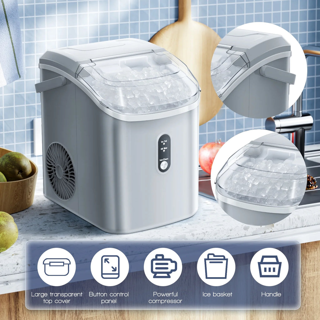 Electactic Nugget Ice Maker Countertop, 35lbs/24H, Self-Cleaning, Pebble Portable Ice Machine with Handle (White)