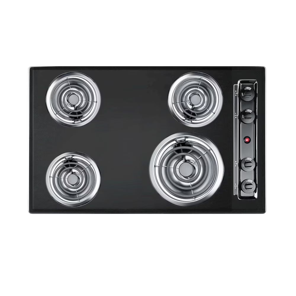 30" Wide 4-Burner Coil Cooktop, Black
