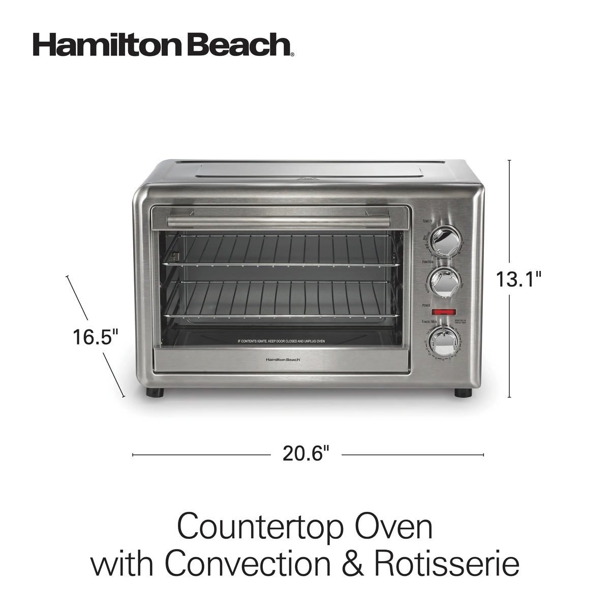 Hamilton Beach Countertop Toaster Oven with Convection & Rotisserie, Extra Large Capacity, Black