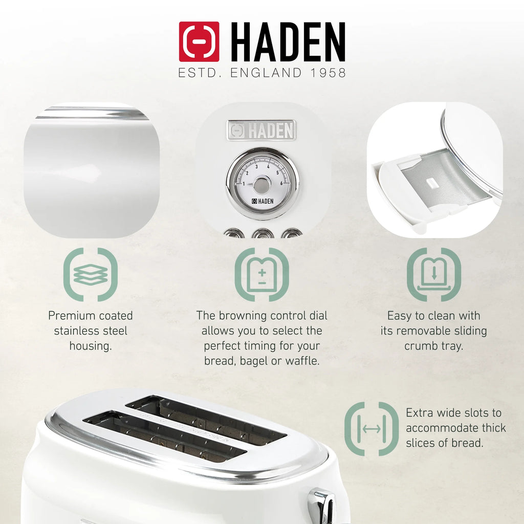 Haden Dorset 2 Slice Wide Slot Stainless Steel Toaster, Cedar Green/Chrome