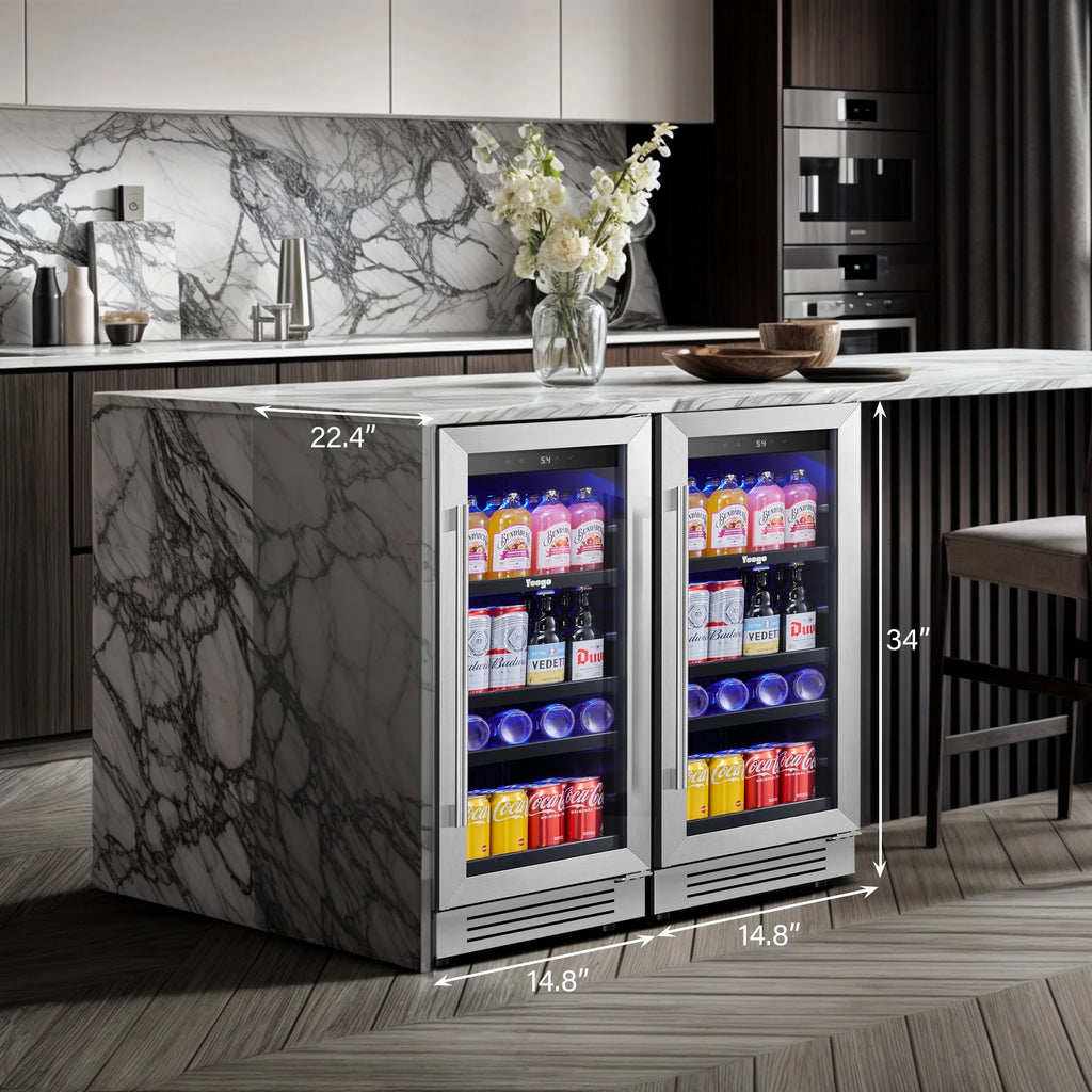Yeego 30" Wine and Beverage Refrigerator,Two 15" Wine and Beverage Cooler Under Counter or Freestanding, Hold 33 Bottles and 80 Cans(Two Pack)