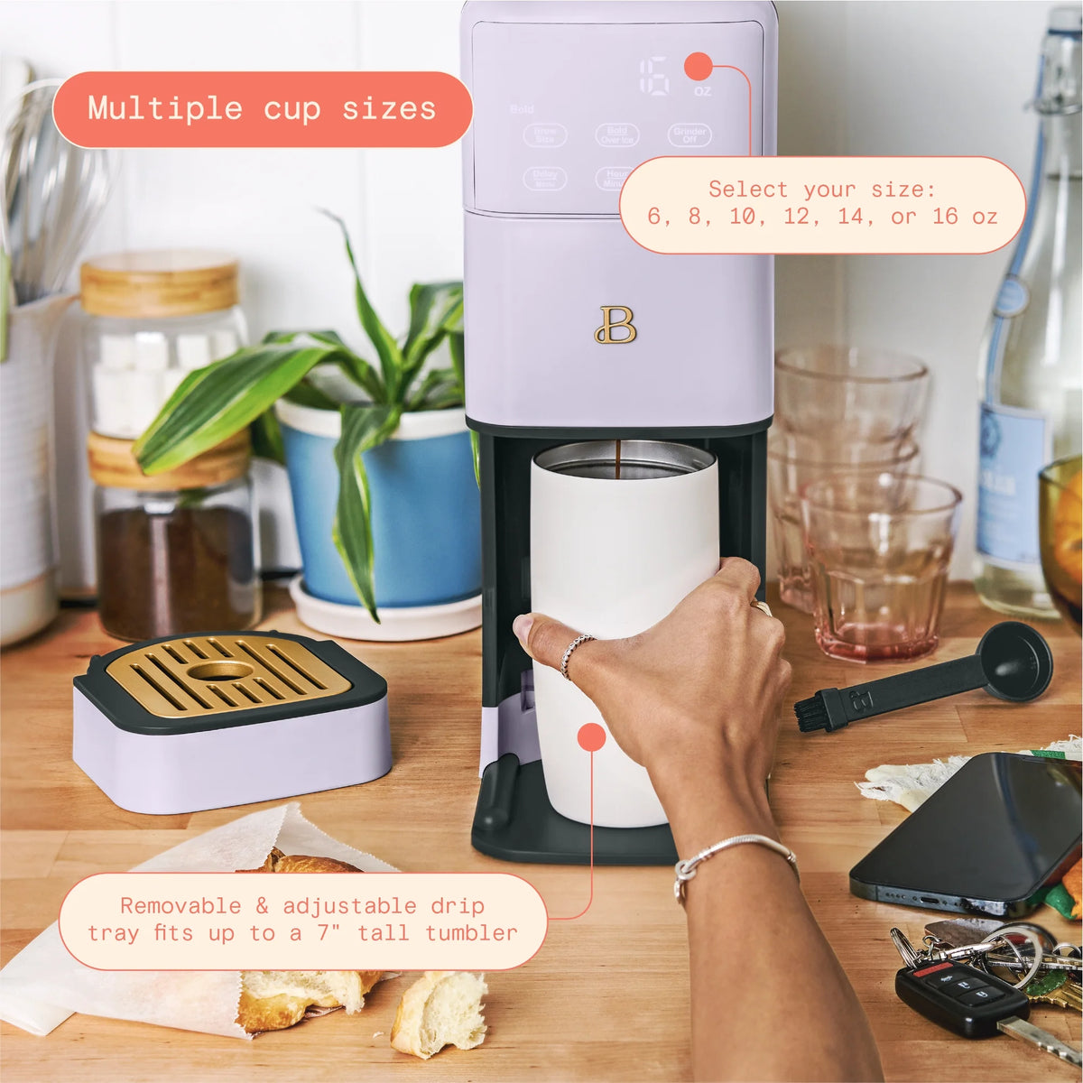 Beautiful Perfect Grind�?Programmable Single Serve Coffee Maker, White Icing by Drew Barrymore