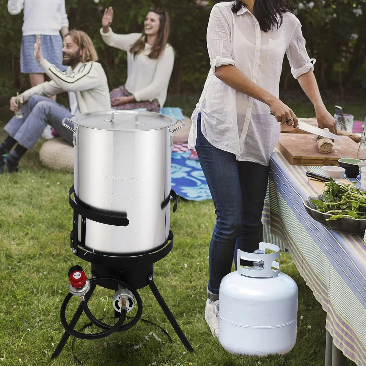30QT Turkey Deep Fryer Baskets & Stand, Aluminum Fryer Pot w/ 54000BTU Propane Burner, Thermometer, Marinade Injector, Turkey Rack & Rack Lifter, for Outdoor Cooking