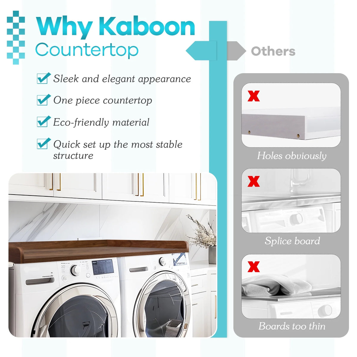 Kaboon Washer Dryer Countertop with Edge Rails, 27.5" x 54", Light Walnut