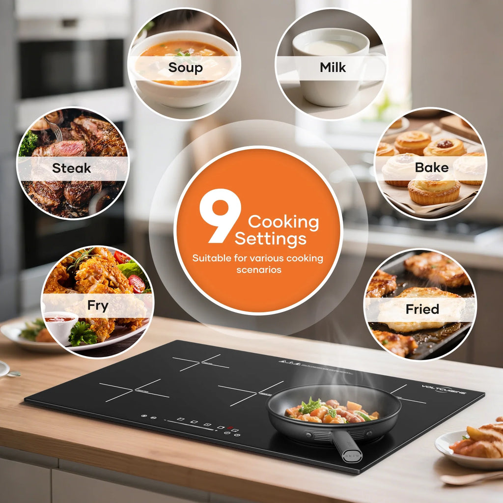 VoltCuisine Double/Dual Induction Cooktop 2 Burner, Shatter-proof Flat Glass Top, 9 Heat Settings, LED Touch Display with Child Safety Lock & Overheat Protection