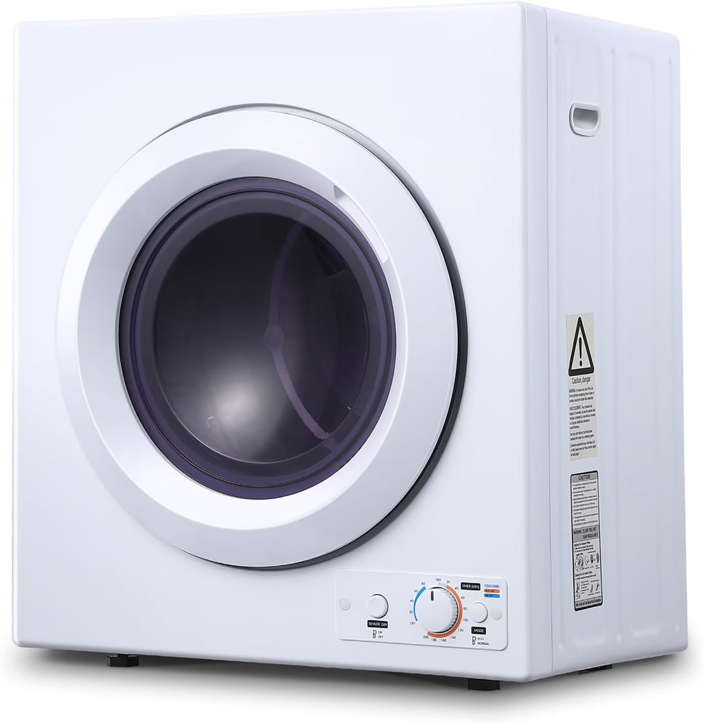 1500W Electric Portable Clothes Dryer, 8.82 lbs Capacity Front Load Compact Tumble Laundry Dryer with Stainless Steel Tub, Easy Control Button Panel Downside for Variety Drying Mode, White