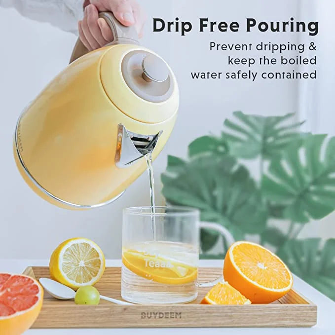 BUYDEEM K640 Stainless Steel Electric Tea Kettle with Auto Shut-off 1.7 L, 1440W (Mellow Yellow)