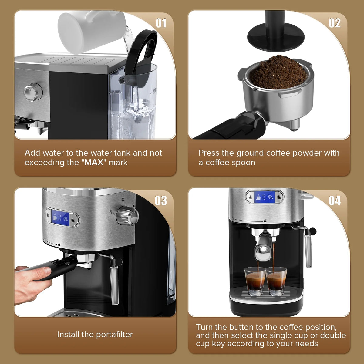 Electactic NEW Coffee Maker 2.0, with 20BAR Extraction, LED Display, 1.2L Water Tank, PCB Electronic Temperature Control, Steam Milk Frother, for Home, Office, Coffee Shop - Black