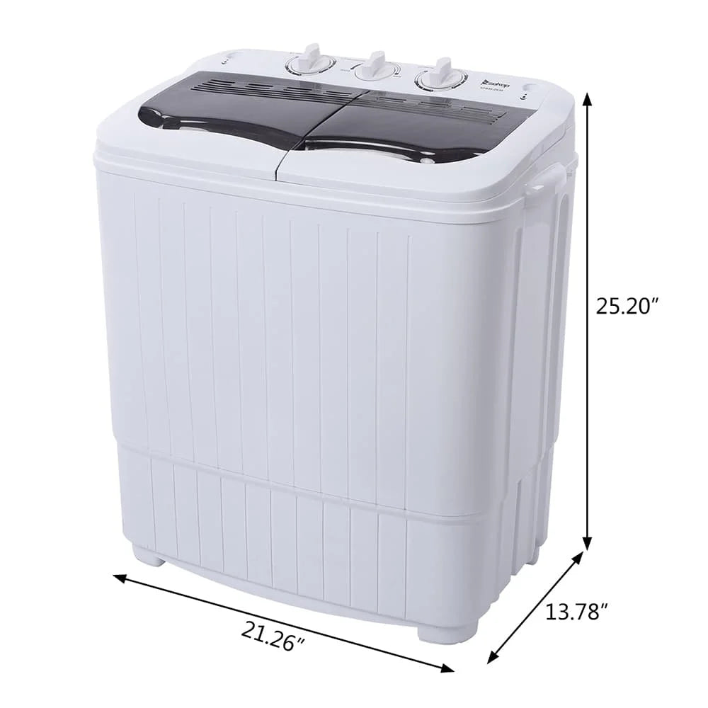 Hassch Semi-Automatic Washing Machine with 2 Tub, Compact Laundry Machine with Built-in Drain for Home, Apartment, Gray
