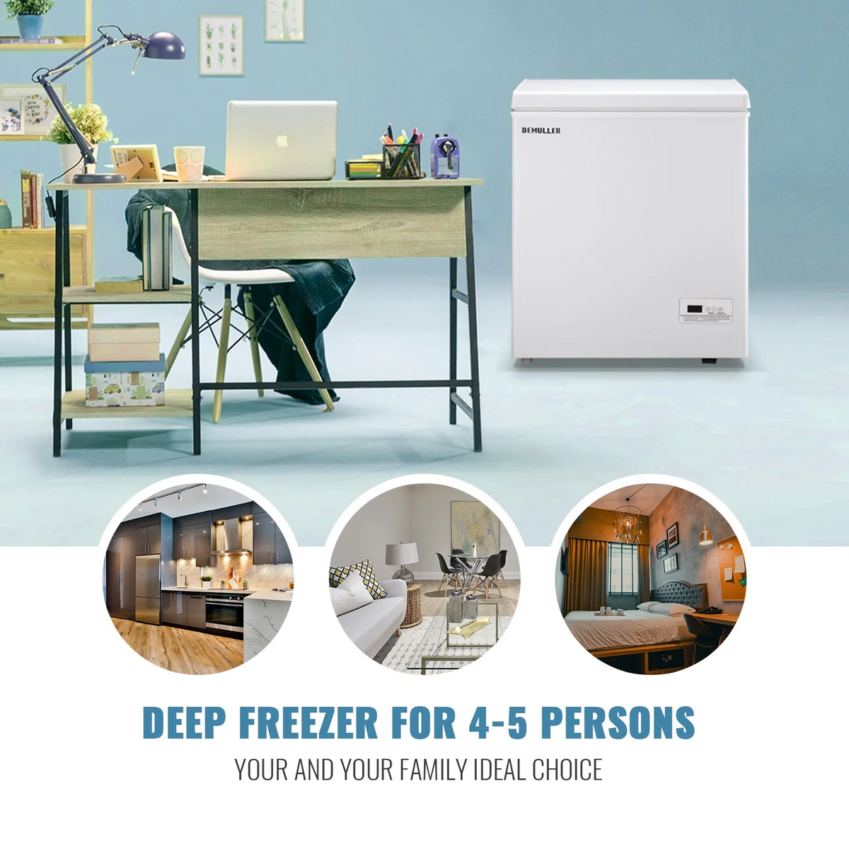 DEMULLER Compact Chest Freezer Deep Freestanding Freezers Mini Freezer Top Open Door YX-79-White