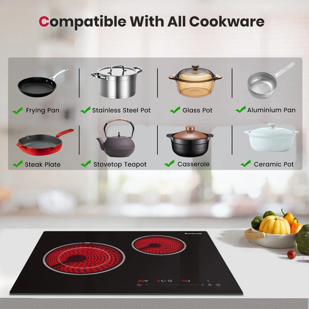 GASLAND 21 Inch 2 Burners Electric Cooktop, ETL Certificated,  Built-in Radiant Ceramic Apartment Cooktop, 3700 W Electric Stove Top, 240 V