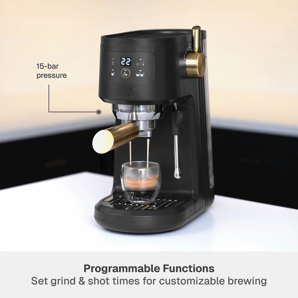 Thyme & Table Barista Mini Espresso Machine with 15-Bar Pressure and Steam Wand, Sand White