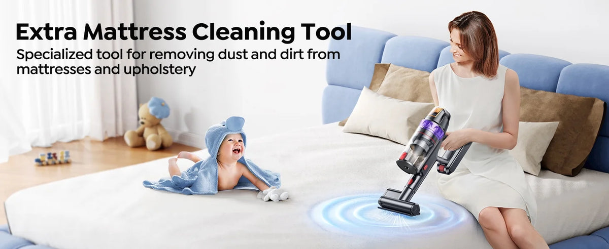 Buture VC90 Cordless Stick Vacuum Cleaner with Mattress Mite Removal Brush, 55KPA Strong Suction for Carpet Hardwood Floor