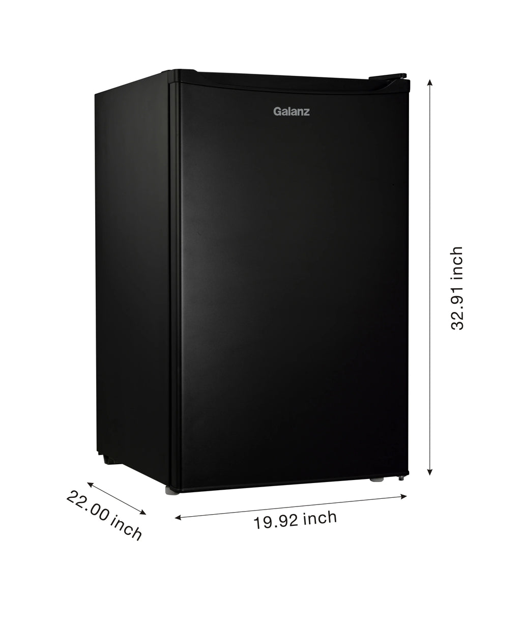 Galanz 4.3 Cu ft Single Door Mini Fridge, Stainless Steel Look, New, Width 19.12"
