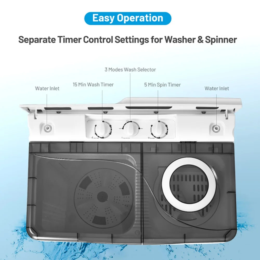 Canddidliike 26 Pound Portable Semi-automatic Washing Machine with Built-in Drain Pump-Gray, Timer Control, Compact Laundry Washer for RV, Apartments and Dorms