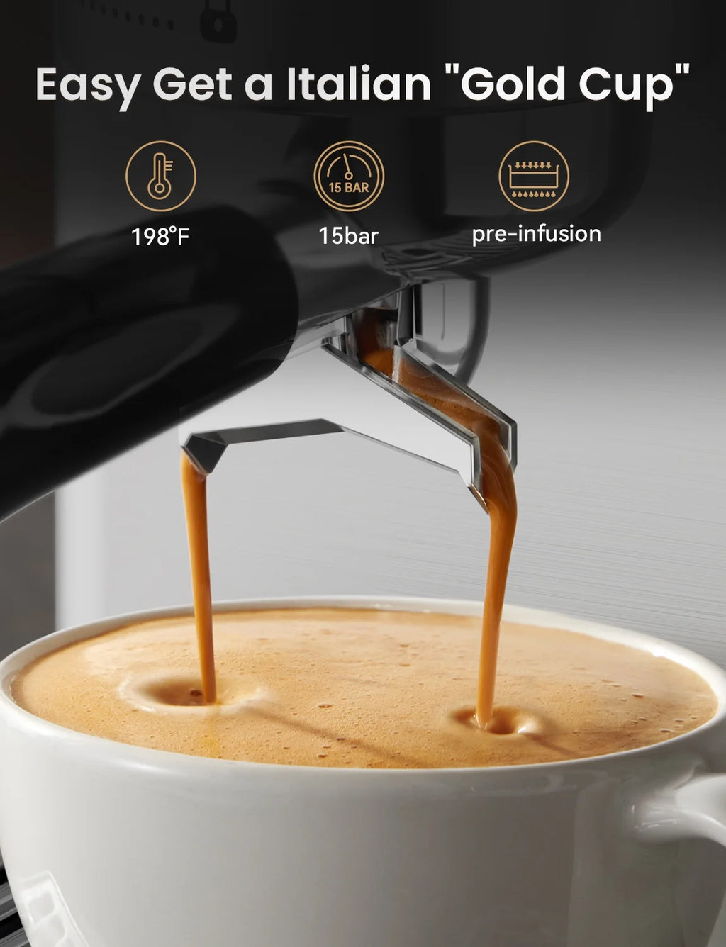 Neretva Espresso Machine 15 Bar Professional Espresso Maker with Milk Frother Steam Wand, Cappuccino & Latte Machine, Espresso Coffee Machine for Home- Stainless Steel