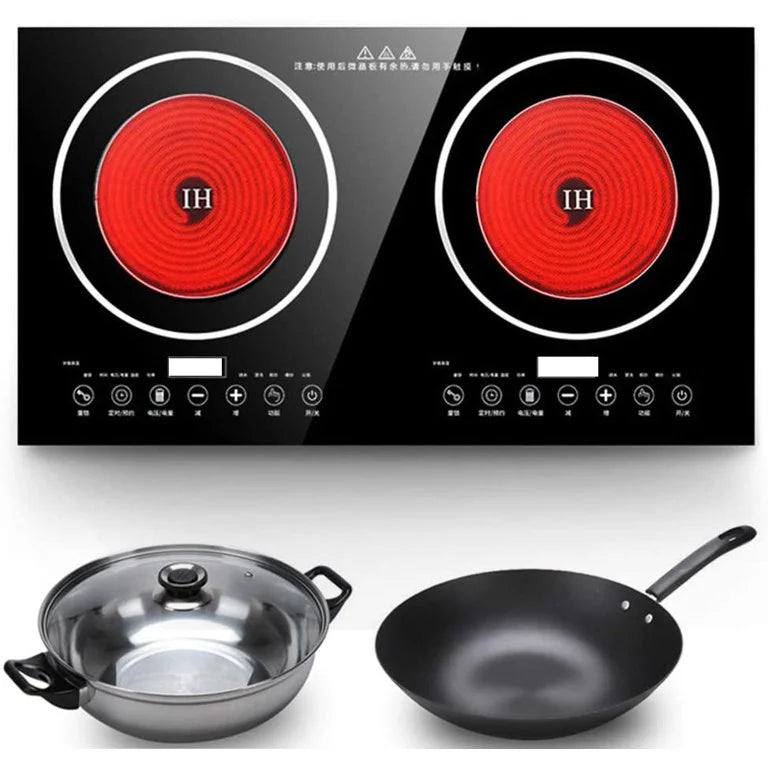 Anqidi 2400W Double Induction Cooktop, Portable Countertop Digital Electric Induction Cooker w/8 Gear Firepower 110V