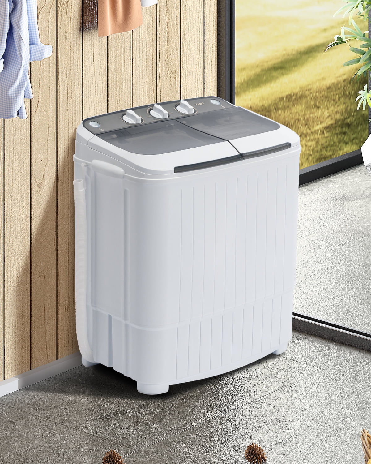 Muhub 18 lbs Portable Washing Machine,Compact Twin Tub Wash&Spin Combo for Apartment, Dorms, Gray