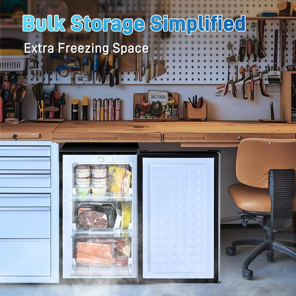 Kcpolre 3.0 Cu.ft Compact Upright Freezer, Mini Freezer with Adjustable Thermostat, Removable Shelves, Reversible Black Door, Ideal for Garage/Dorm/Office/Apartment/Kitchen, Black