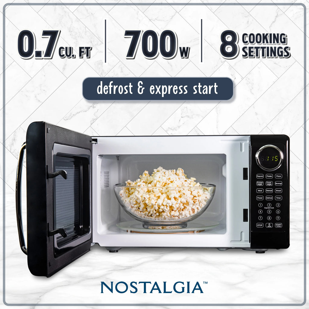 Nostalgia Retro Microwave Oven - 0.7 Cu Ft & 700-Watt Countertop Microwave with Glass Turntable, Child Safety Lock, 8 Auto-Cook Programs & Digital Clock - Aqua