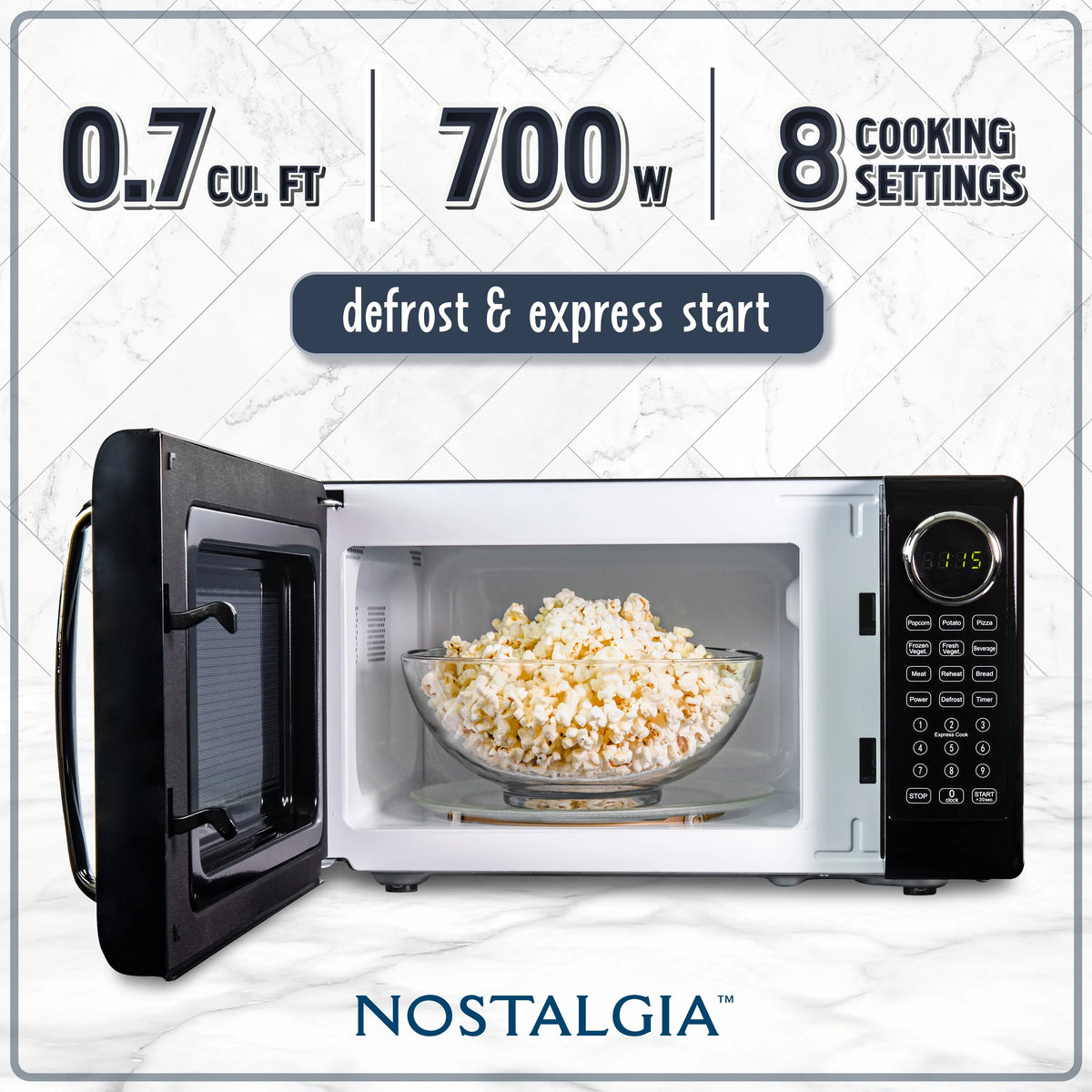 Nostalgia Retro Microwave Oven - 0.7 Cu Ft & 700-Watt Countertop Microwave with Glass Turntable, Child Safety Lock, 8 Auto-Cook Programs & Digital Clock - Aqua