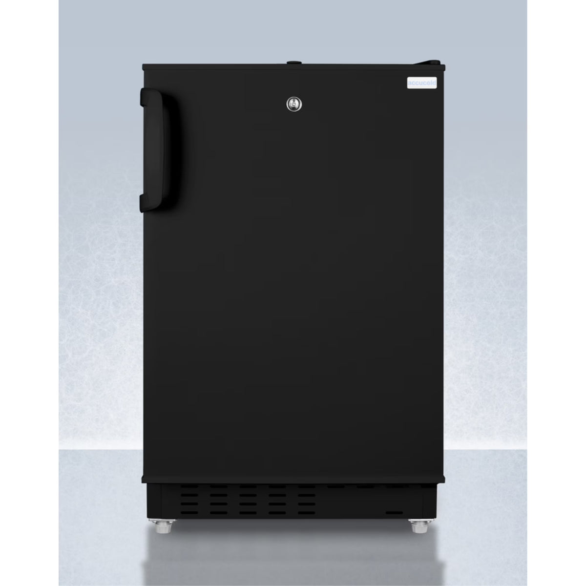 20" wide built-in undercounter ADA compliant refrigerator-freezer in black with a front lock