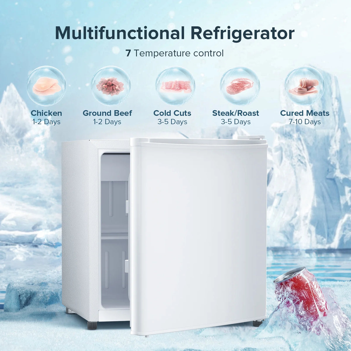 1.7 Cu ft Compact Single Door Refrigerator - Energy Efficient, Reversible Door, Perfect for Home, Office, or Dorm, Black