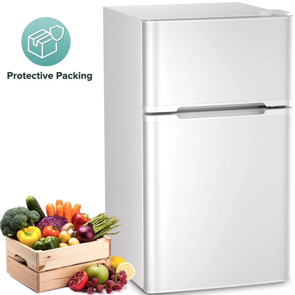 Auseo 3.1 Cu.Ft Double Door Mini Fridge with Freezer, Compact Retro Refrigerator for Dorm, Office, Bar, Bedroom, Black