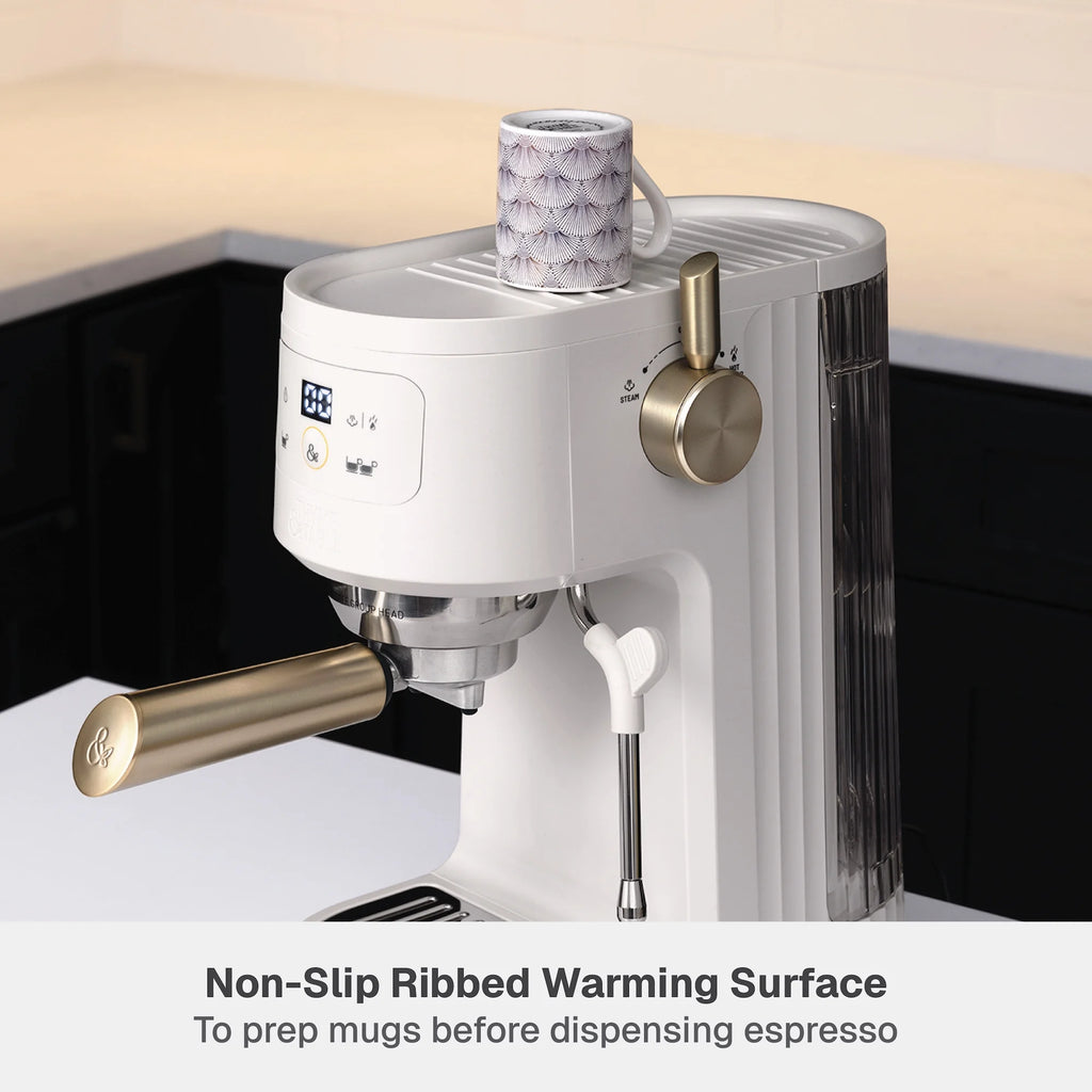 Thyme & Table Barista Mini Espresso Machine with 15-Bar Pressure and Steam Wand, Sand White