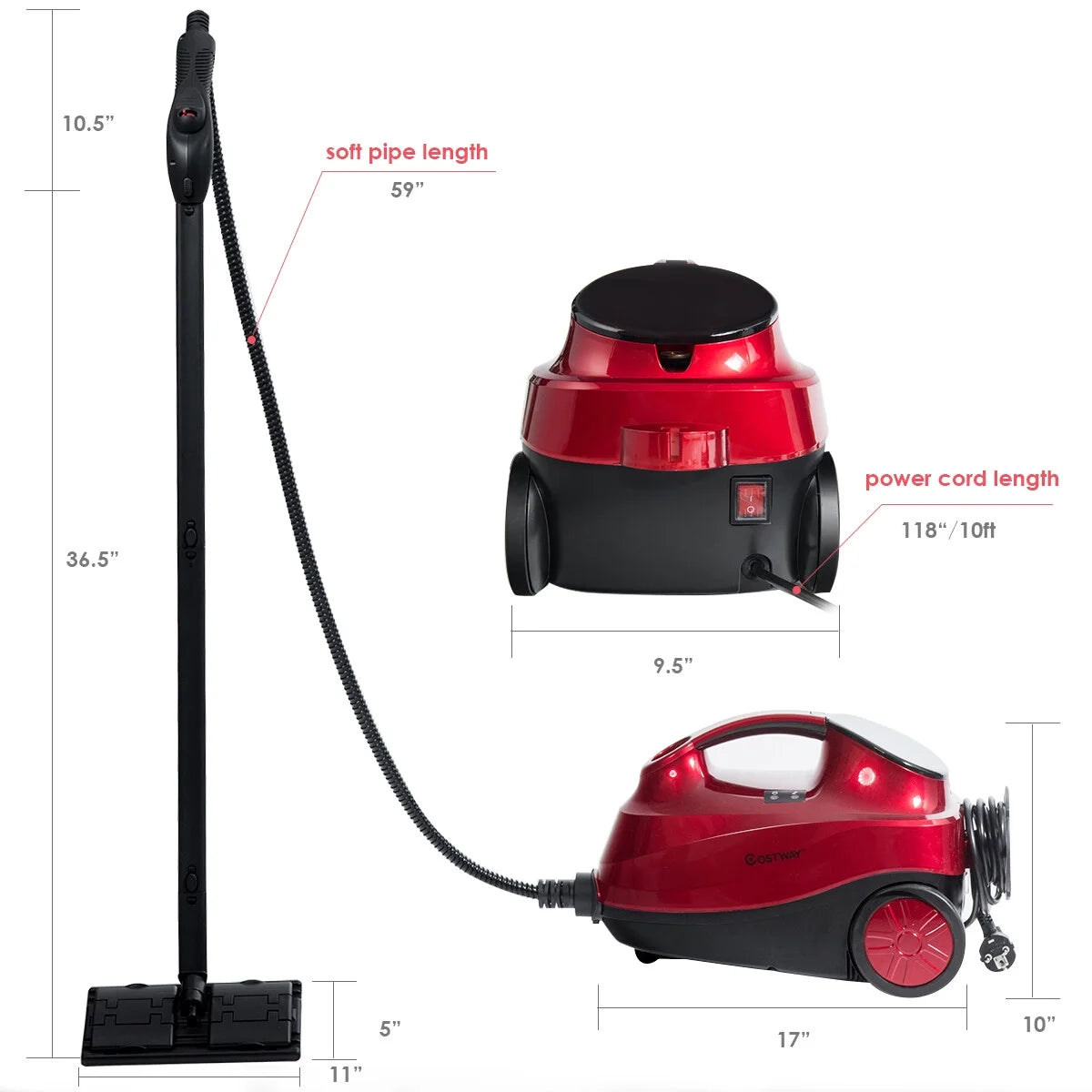 Costway 2000W Heavy Duty Steam Cleaner Mop Multi-Purpose W/19 Accessories 4.0 Bar 1.5L