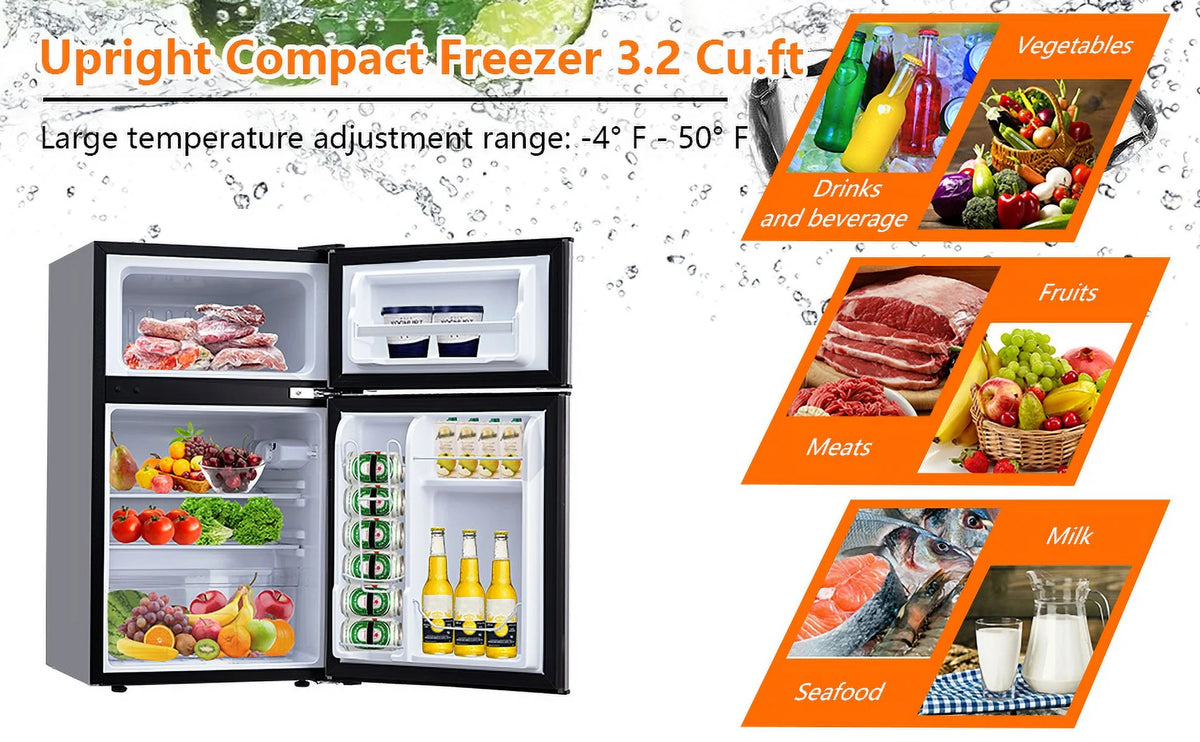 M optimized 3.2 Cu. Ft Mini Fridge with Freezer, Small Refrigerators Double Door, 5 Adjustable Thermostat Settings, Compact Internal Freezer with Crisper Drawer for Apartment Dorm