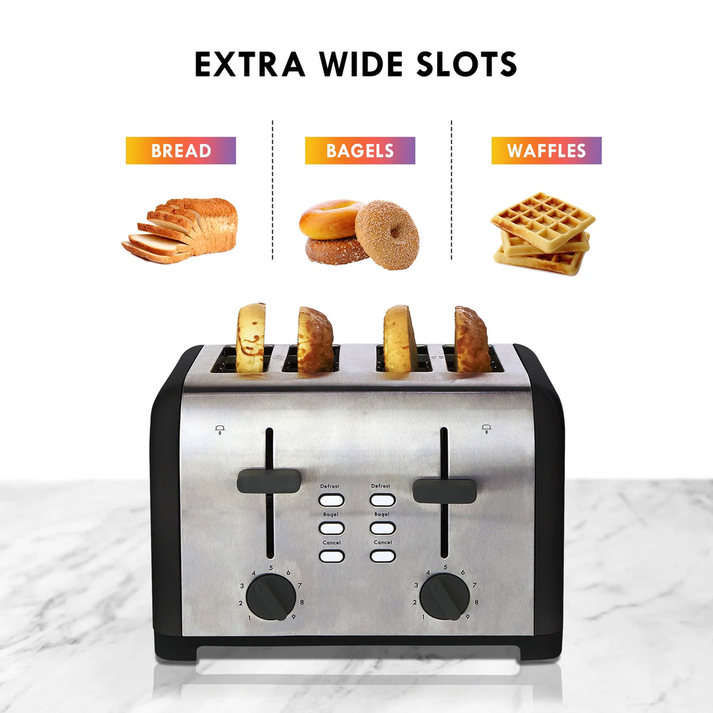 Kenmore 4-Slice Black Stainless Steel Toaster, Dual Controls, Wide Slot