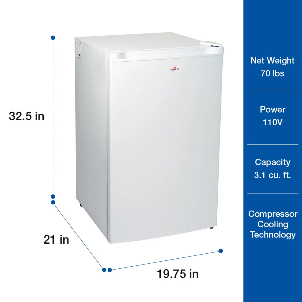 Koolatron Compact Upright Freezer, 3.1 cu ft (88L) White Manual Defrost