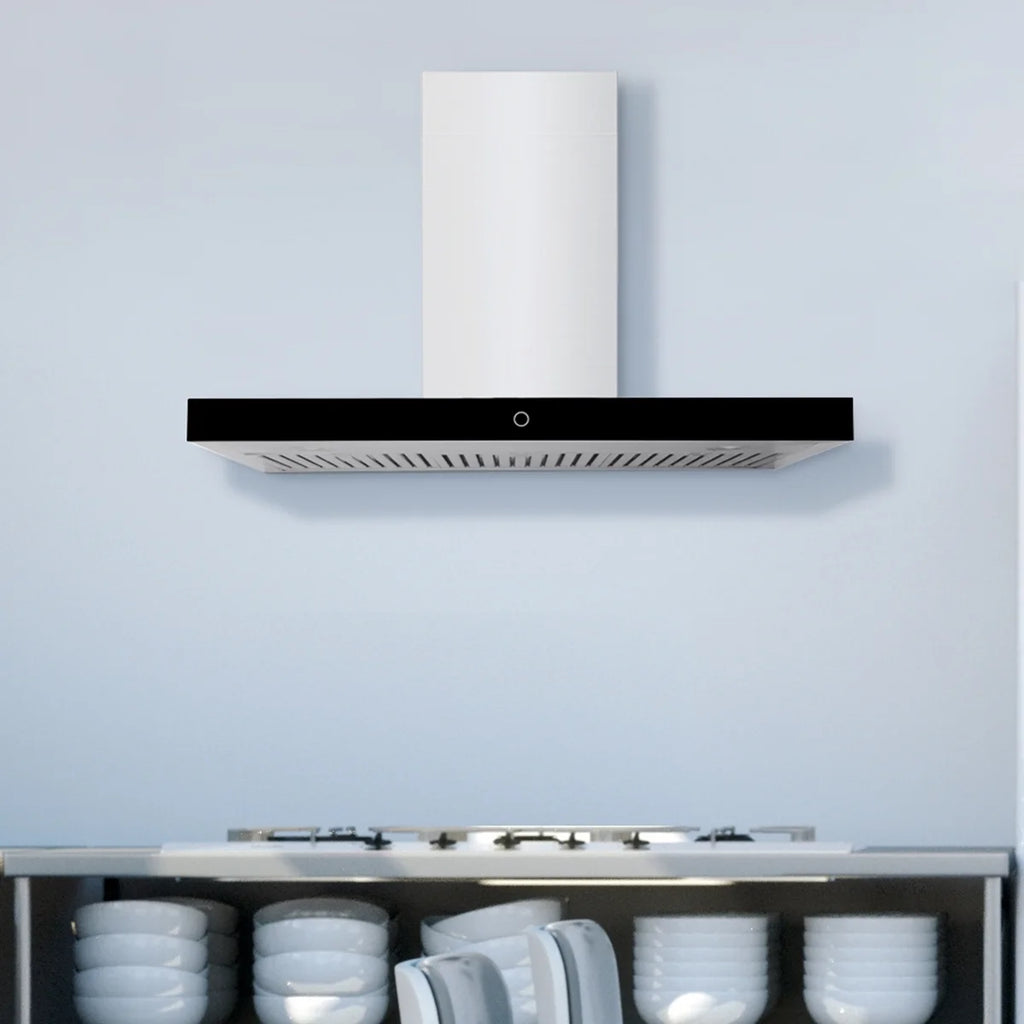 Hauslane Chef Series WM-739 30-inch Wall Mount Range Hood | T-Style with Black Glass Panel | 3 Speed, Professional Suction, Touch Control, Baffle Filters | Vented or Ductless