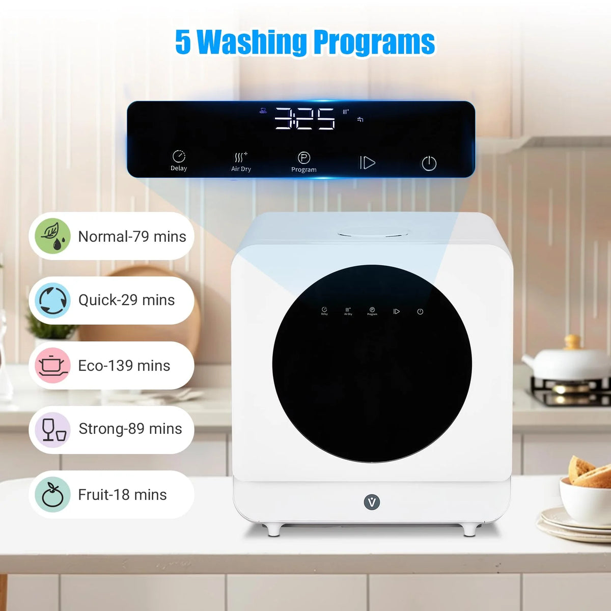 Countertop Dishwasher,Portable Dishwasher Countertop,6 Programs Portable Dishwasher with Touch Control & Air-Drying Function,2 in 1 Tabletop Dishwasher for Home,Apartments
