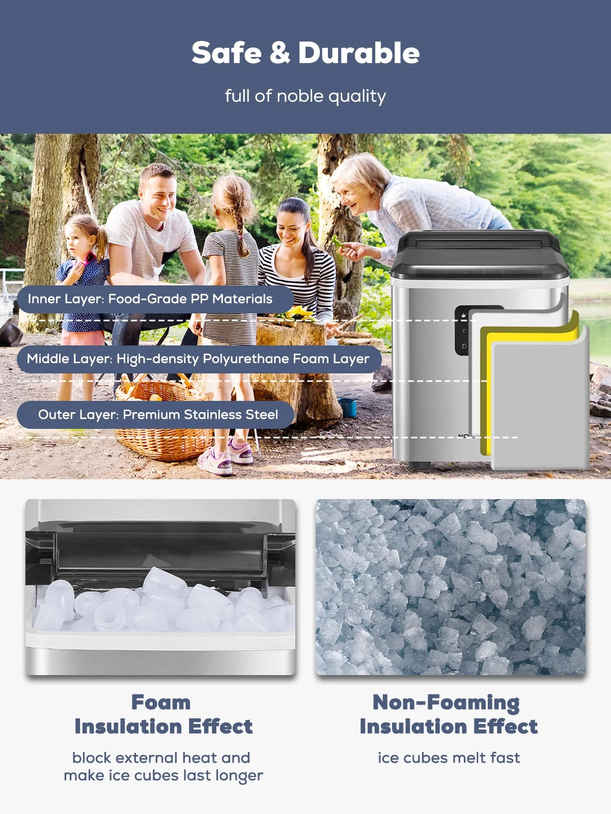 Stainless Steel Ice Makers Countertop 30lbs in 24h, 9 Bullet Cubes in 5 Mins, 2 Sizes, Self-Clean, FOHERE