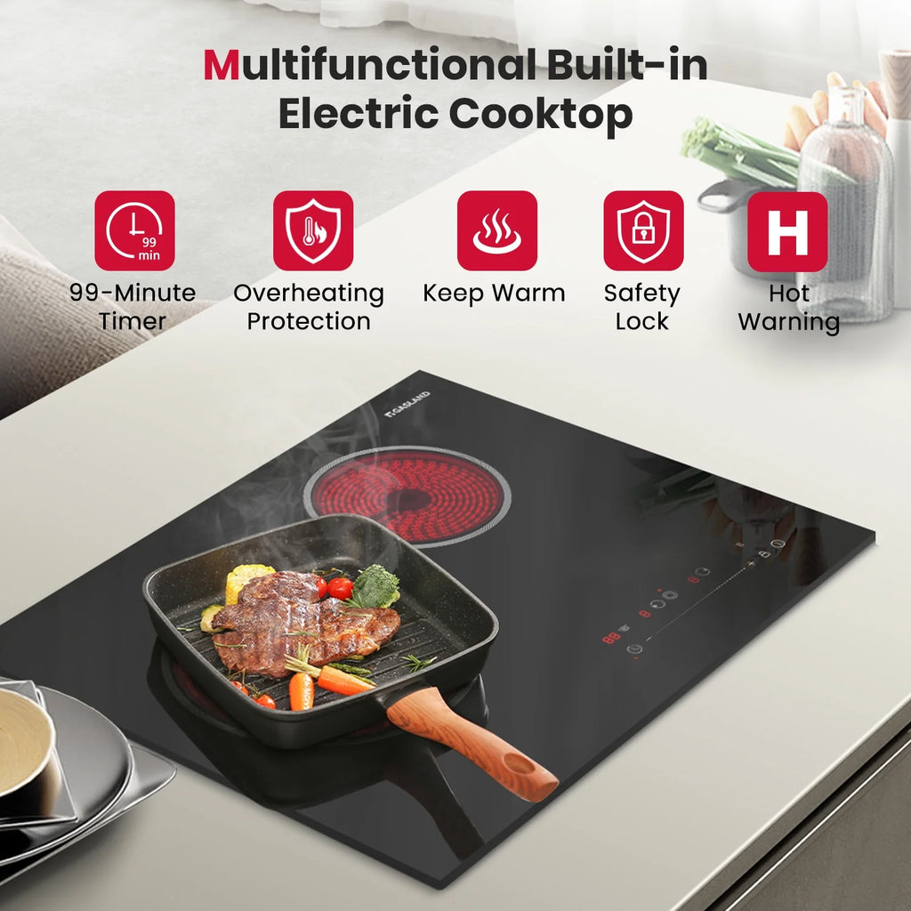 GASLAND 21 Inch 2 Burners Electric Cooktop, ETL Certificated,  Built-in Radiant Ceramic Apartment Cooktop, 3700 W Electric Stove Top, 240 V