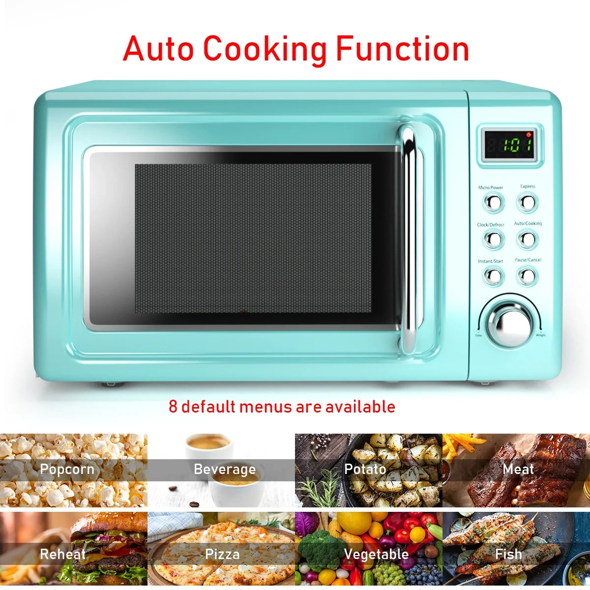 Costway 0.7Cu.ft Retro Countertop Microwave Oven 700W LED Display Glass Turntable Rose Gold
