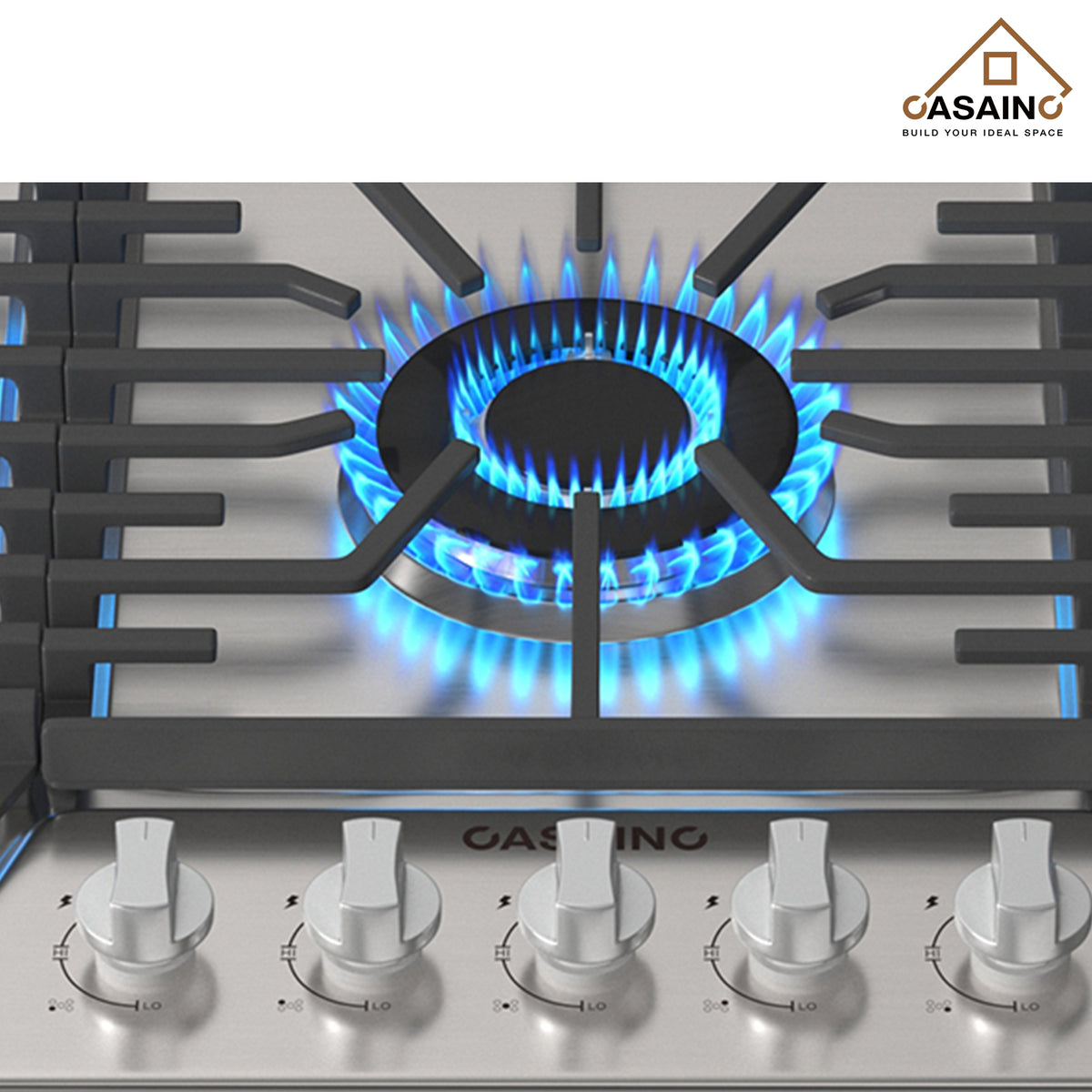 CASAINC 36" Recessed Natural Gas Cooktop with 5 Burners and Liquid Propane Conversion Kit, Stainless Steel