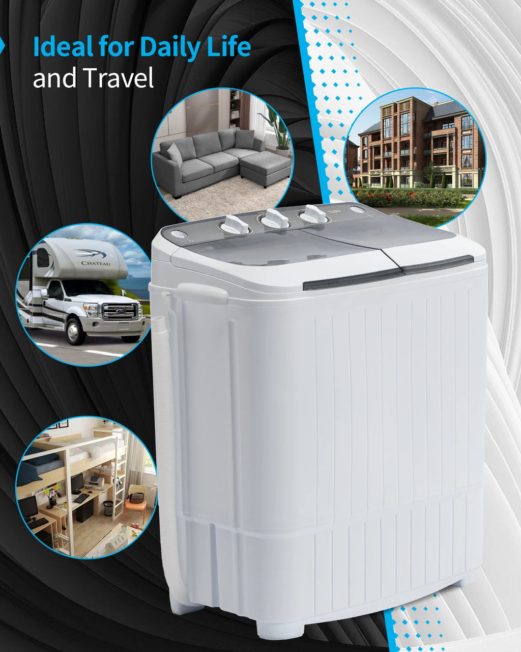 TABU 16.5lbs Portable Washing Machine,Electric Twin Tub Wash&Spin Combo,Semi-Automatic Washer,Gray