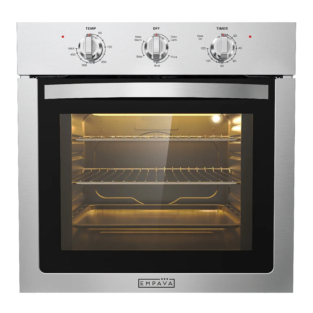 Empava 24 inch Electric Single Wall Oven, Stainless Steel Built-in Wall Oven, Mechanical Knobs Control, 24WOE40L