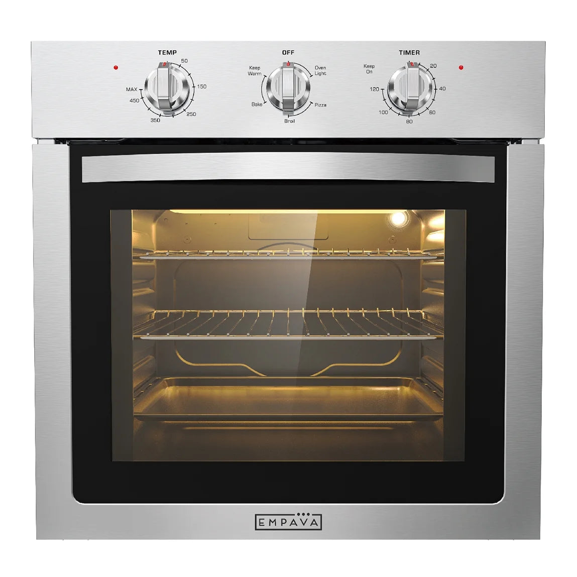 Empava 24 inch Electric Single Wall Oven, Stainless Steel Built-in Wall Oven, Mechanical Knobs Control, 24WOE40L