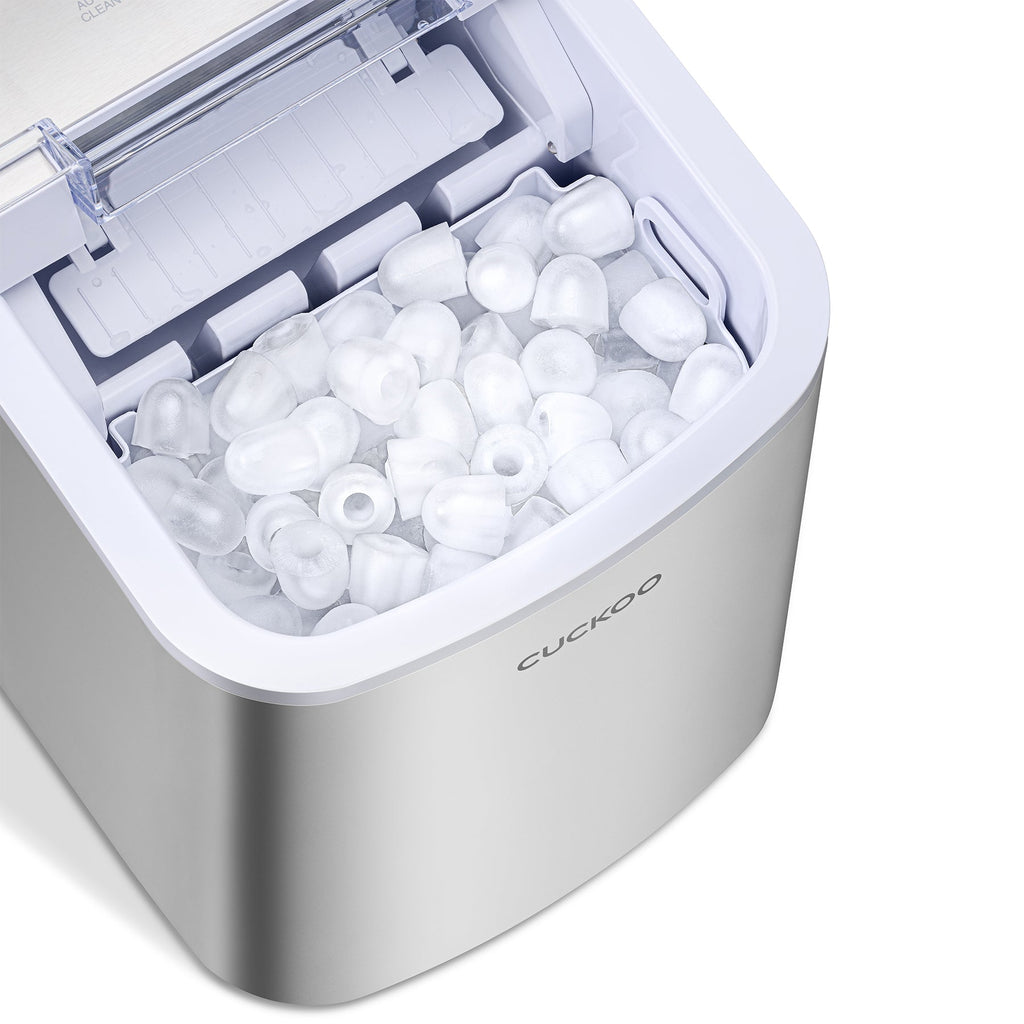 CUCKOO CIM-AS09M10S Portable Countertop Ice Maker Machine Stainless Steel, 20lb a Day, Fast Ice Production, Auto Clean, 2-Size Settings, Stainless Steel