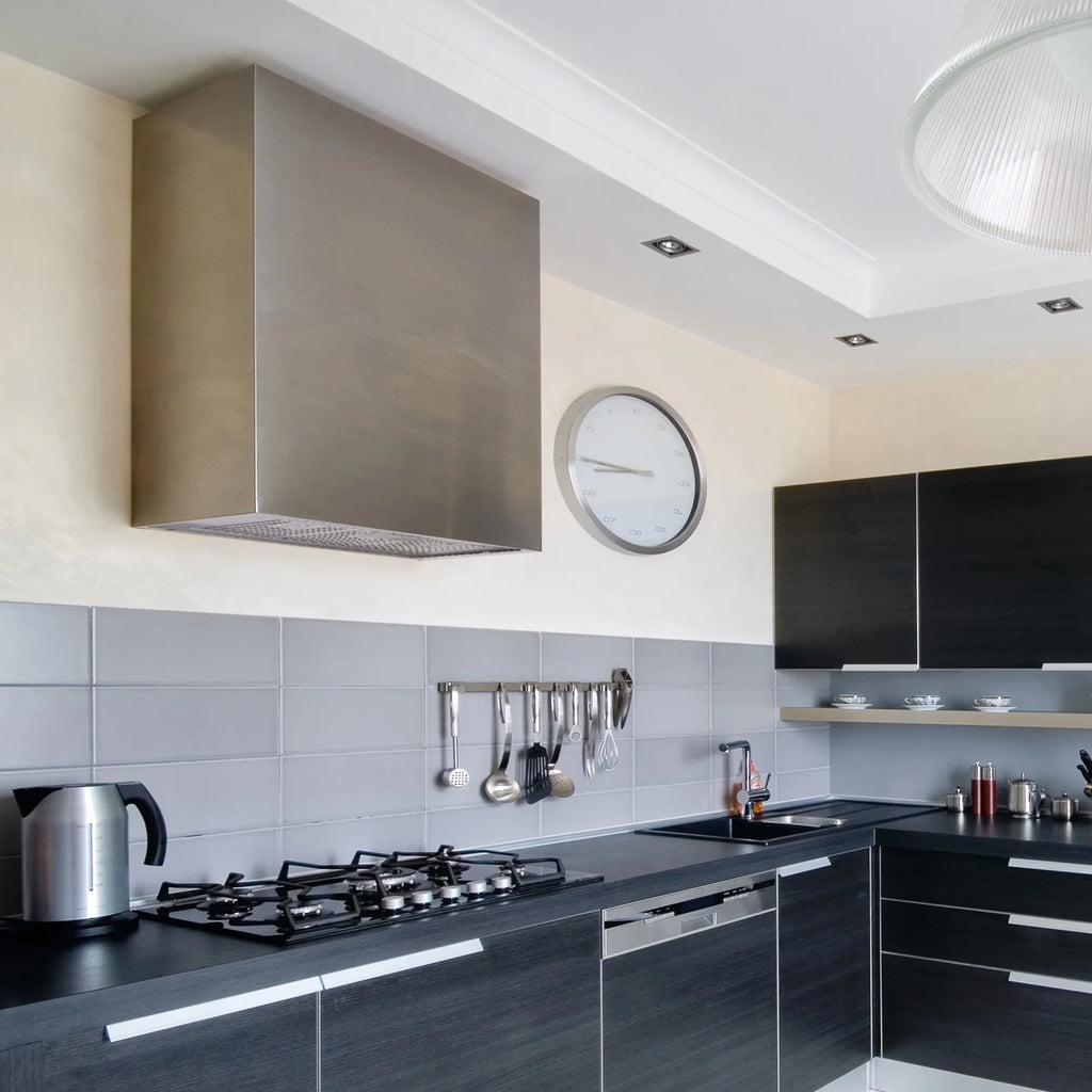Akicon Stainless Steel Range Hood, Modern Box Kitchen Hood with Powerful Vent Motor, Wall Mount, 30��W*30��H*14D, Signal White
